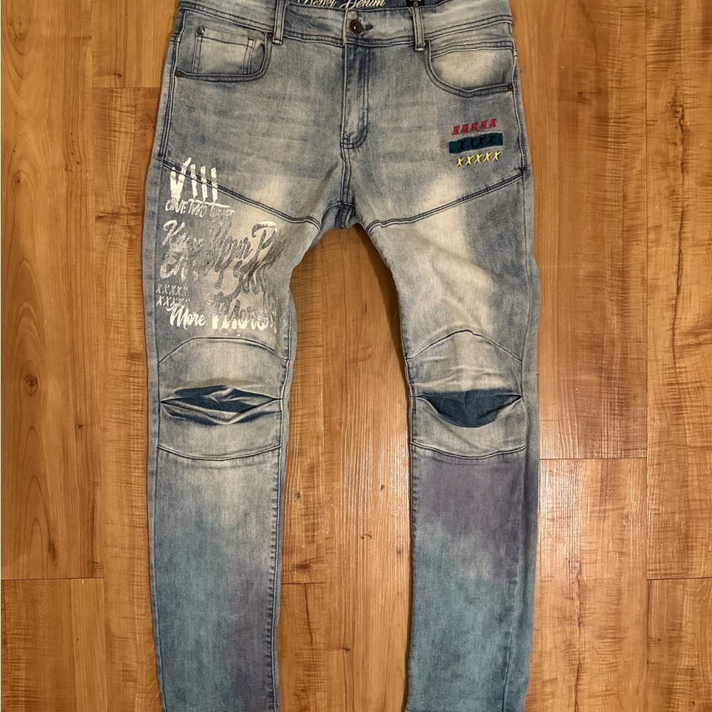 Blue Skinny Jeans with Distressed Details